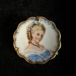 Elegant Gold and Blue Cameo Brooch/Limoges